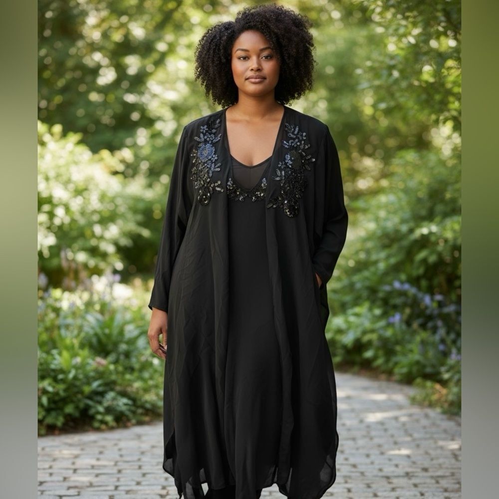 2PIECE BLACK‎ BEADED NECKLINE DRESS SET